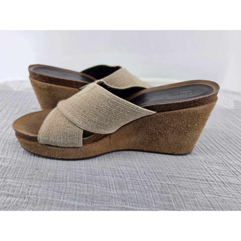 Donald J Pliner Womens 8.5M Beige Fabric Crisscross Suede Wedge Sandals Spain - Picture 5 of 8